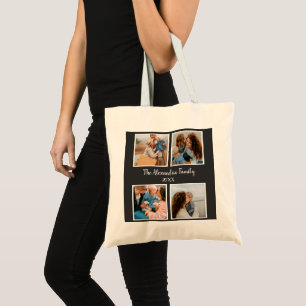 Bolsa Tote Modelo de colagem de fotos da família 4 personaliz