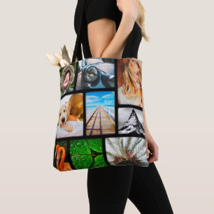 Bolsa Tote Modelo de Colagem de Fotos Personalizada 18 Preto