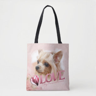 Bolsa Tote Modelo de Foto Pet Love 1+1, Rosa, Coração e Amo