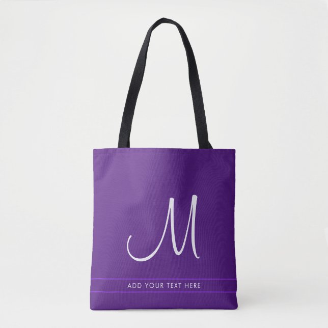 Bolsa Tote Modelo de Tipografia Inicial Roxo Real (Frente)