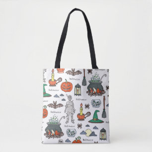Bolsa Tote modelo desenhado à mão sobre o tema do Hallowe