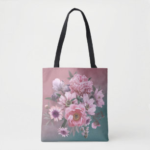 Bolsa Tote Modelo Floral. Lindas flores, peônias e iri
