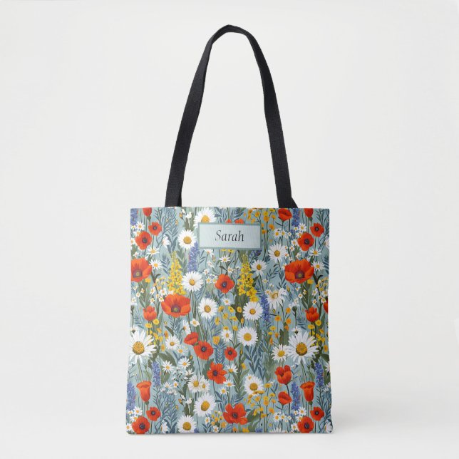 Bolsa Tote Modelo Fofo Chic Flores Boho Personalizado (Frente)