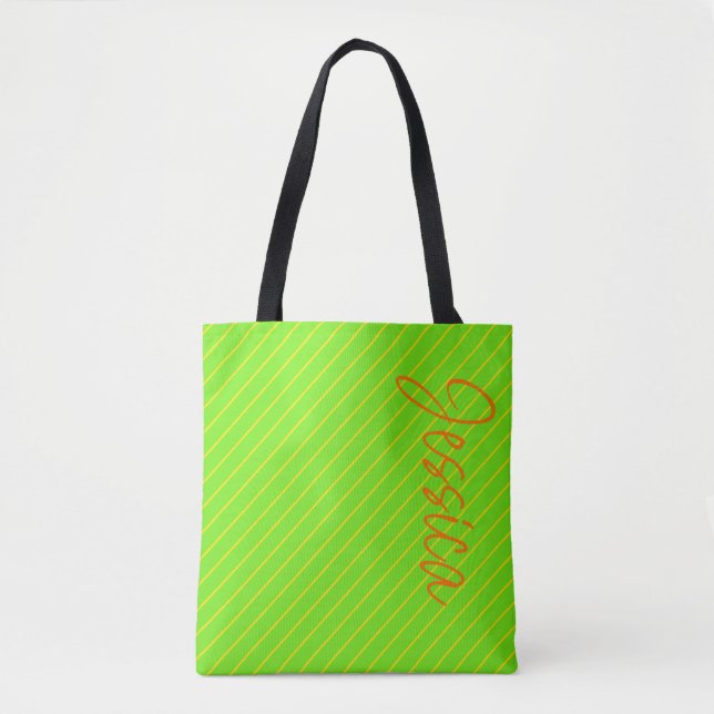Bolsa Tote Modelo Moderno de Listras Verdes Chic e Único para (Frente)