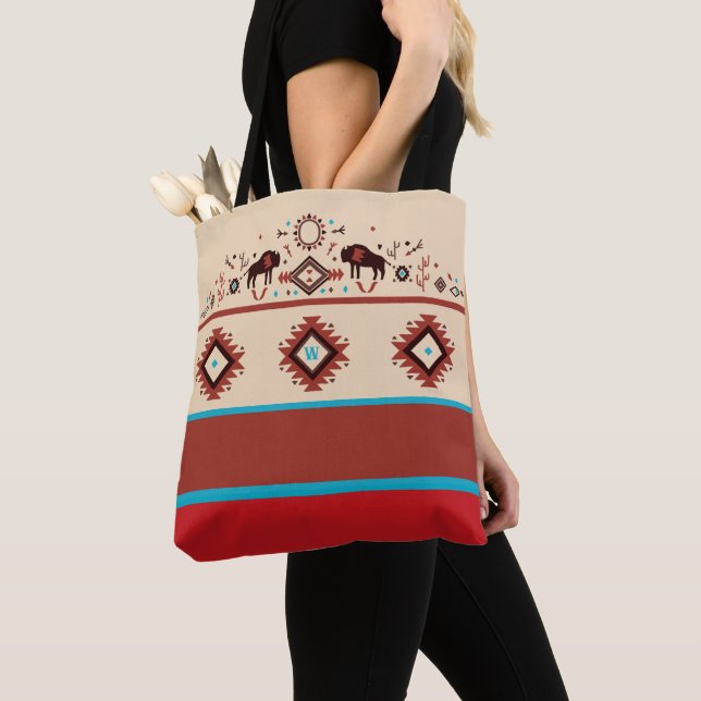 Bolsa Tote Modern American Native Influenced Pattern Monogram (Close Up)
