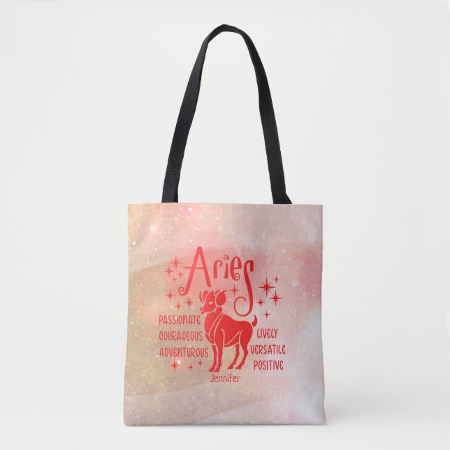 Bolsa Tote Modern Aries Horoscópio Zodiac Personalizado (Frente)