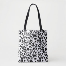 Bolsa Tote Modern Black and White Cute Panda Bear Pattern