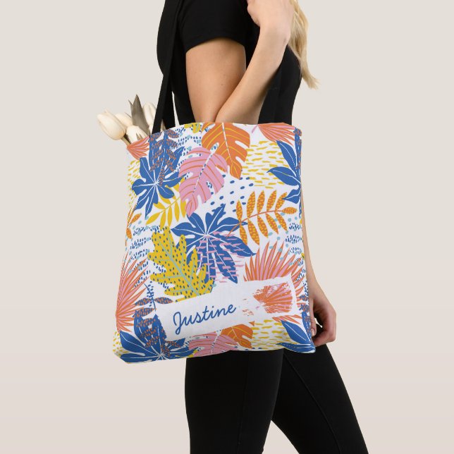 Bolsa Tote Modern Boho Tropical Palm Deixa Personalizada (Close Up)