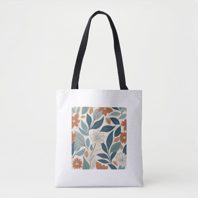 Bolsa Tote Modern Botanical Blooms – Terracotta & Blue (Frente)