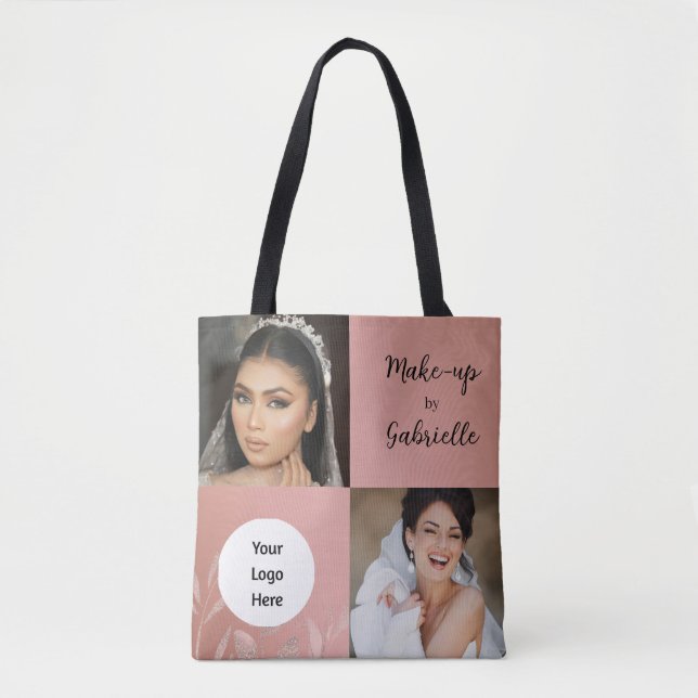 Bolsa Tote Modern Botanical Dusty Rose Boho Photo Script Logo (Frente)