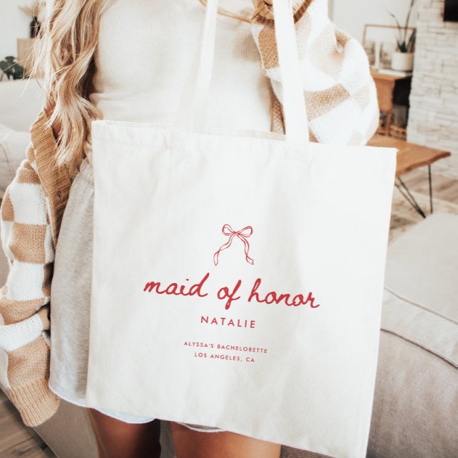 Bolsa Tote Modern Coquette Script Custom Maid of Honor (Criador carregado)
