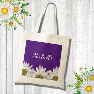 Bolsa Tote Modern Daisies Purple Trendy Floral