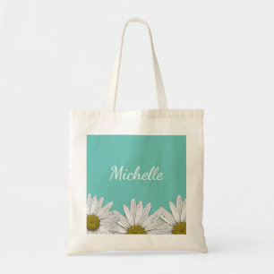 Bolsa Tote Modern Daisies Trendy Teal Green Floral