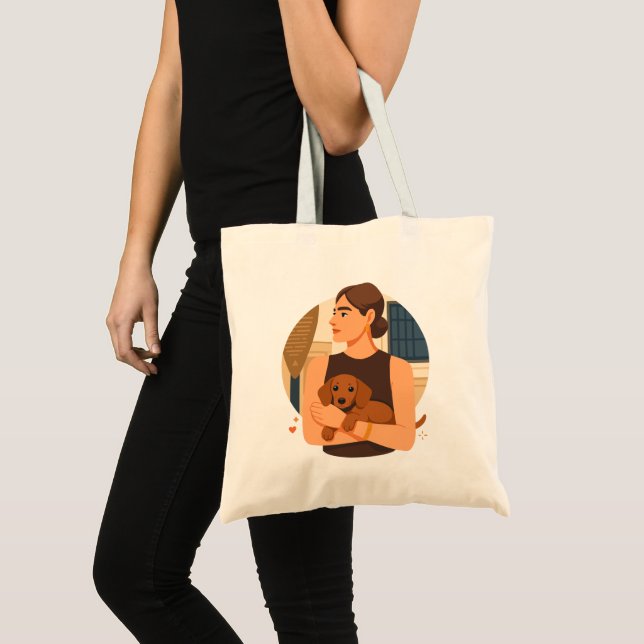Bolsa Tote Modern Dog Mom Aesthetic With Cute Puppy (Frente (produto))