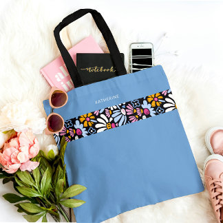 Bolsa Tote Modern Elegant Blue Floral Pattern Trendy