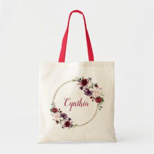 Bolsa Tote Modern Elegant Burgundy Floral Classy Monogram