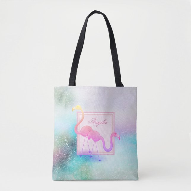 Bolsa Tote Modern Girly Colorful, Flamingos - Personalizado (Frente)