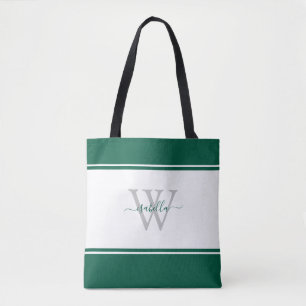 Bolsa Tote Modern Girly Monograma Script Emerald Green