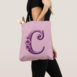 Bolsa Tote Modern Metallic Rosemaling Letter C, Pink/Purple