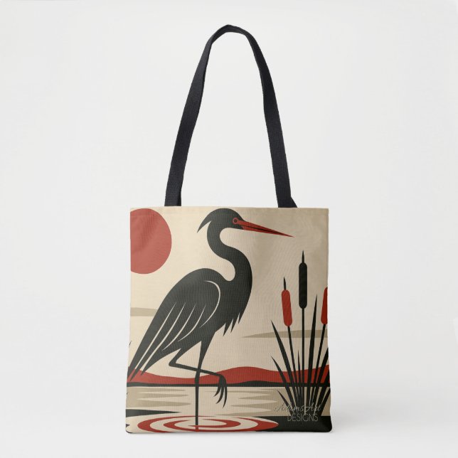 Bolsa Tote Modern Minimalist Heron by the Lake (Frente)