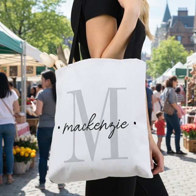 Bolsa Tote Modern Monogram Minimal Black White (Criador carregado)