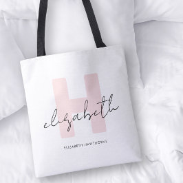 Bolsa Tote Modern Monograma - Script Girassol Cor-de-rosa Esm