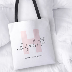 Bolsa Tote Modern Monograma - Script Girassol Cor-de-rosa Esm