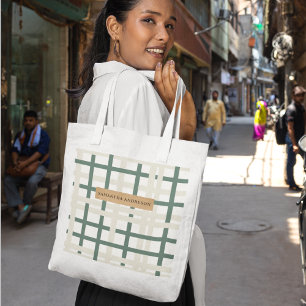 Bolsa Tote Modern Montauk Grid Green & Beige