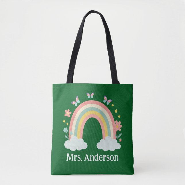 Bolsa Tote Modern Pastel Rainbow Personalized Teacher Gift (Frente)