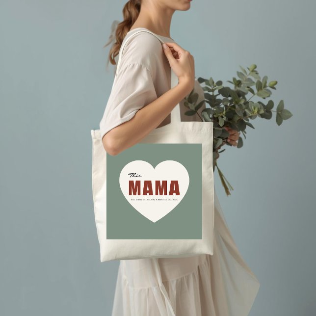 Bolsa Tote Modern Personalized Mama Heart Tote Bag (Criador carregado)