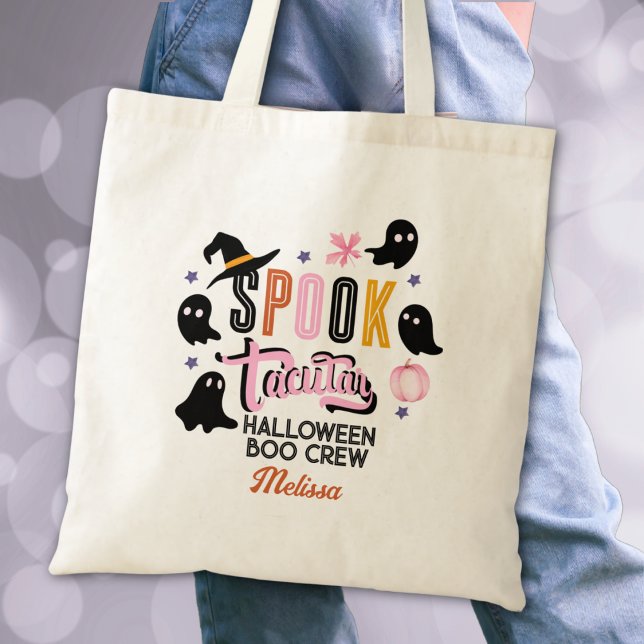Bolsa Tote Modern Pink Black Spooktacular Halloween Boo Crew (Criador carregado)