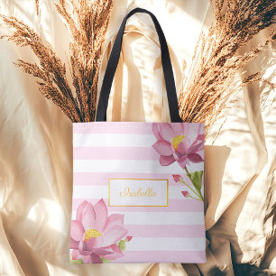 Bolsa Tote Modern Pink Gold Floral Lotus Bridesmaid