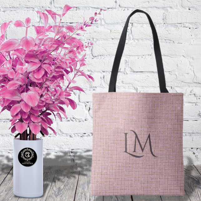 Bolsa Tote Modern Pink Taupe Monogram Glitter Detail (Criador carregado)