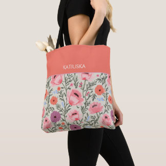Bolsa Tote Modern Pink Wildflowers with Name
