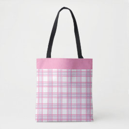 Bolsa Tote Modern Preppy Plaid Pink Purple Pattern