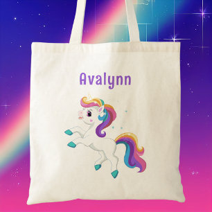 Bolsa Tote Modern Rainbow Cute Unicorn Girls Kids
