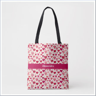 Bolsa Tote Modern Red & Pink Hearts Pattern
