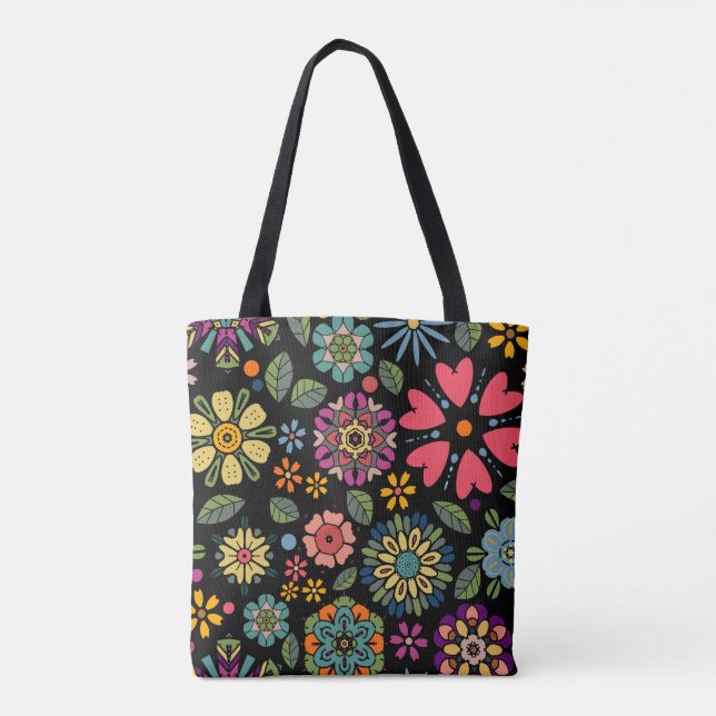 Bolsa Tote Modern Retro Floral Drawing Seamless Pattern Art (Verso)