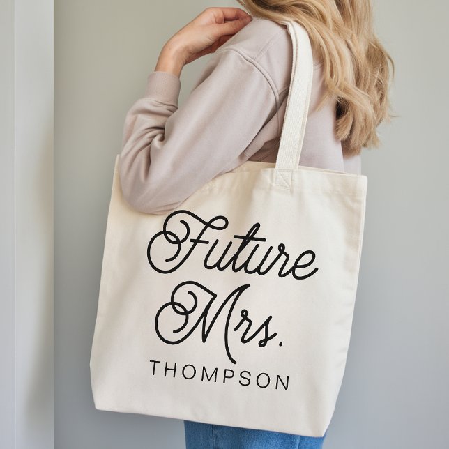 Bolsa Tote Modern Script Future Mrs Tote Bag Gift for Her (Personalized Future Mrs Tote Bag Gift for Bride, Modern Script Bride Tribe Tote Bag Gift for Her)