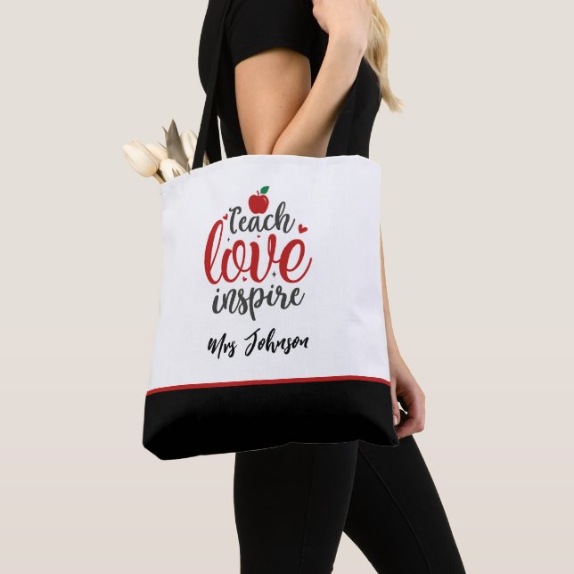 Bolsa Tote Modern Script Teach Love Inspire Teacher (Close Up)