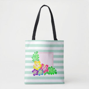 Bolsa Tote Modern Striped, Havaí Hibiscus - Personalizado
