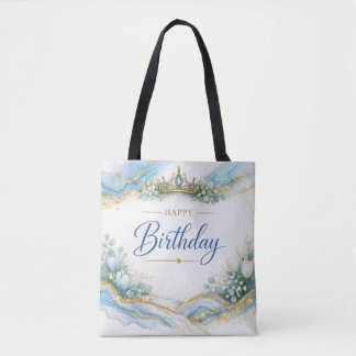 Bolsa Tote Modern Stylish Blue Floral Girls - Agate Gold Art