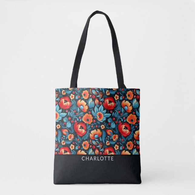 Bolsa Tote Modern Trendy Girly Wildflower Personalizado Bohem (Frente)