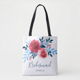 Bolsa Tote Modern Watercolor Rosa vermelha Floral Bridesmaid
