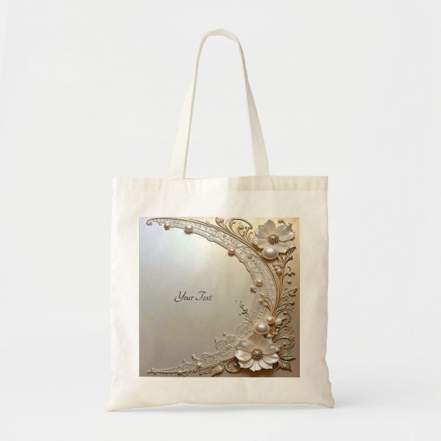 Bolsa Tote Modern White Flowers Pearls Tote Bag (Frente)