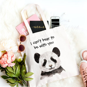 Bolsa Tote Moderna citação Romântica com Panda Negra e Branca
