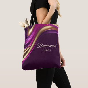 Bolsa Tote Moderno Abstrato-Roxo Fúcsia e Dourado-Padrinho de