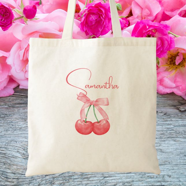 Bolsa Tote Moderno Arco Rosa Fofo & Cerejas (Criador carregado)