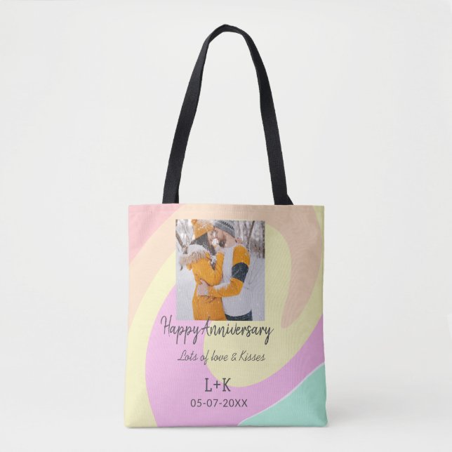 Bolsa Tote Moderno Boho feliz aniversário adicione nome data  (Frente)