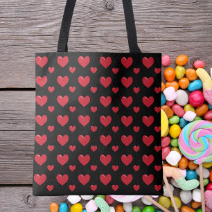 Bolsa Tote Moderno Chic Simples Corações Pretos e Vermelhos